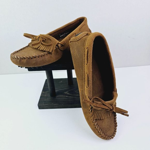 Minnetonka Brown Suede Moccasins with Fringe - Picture 1 of 9